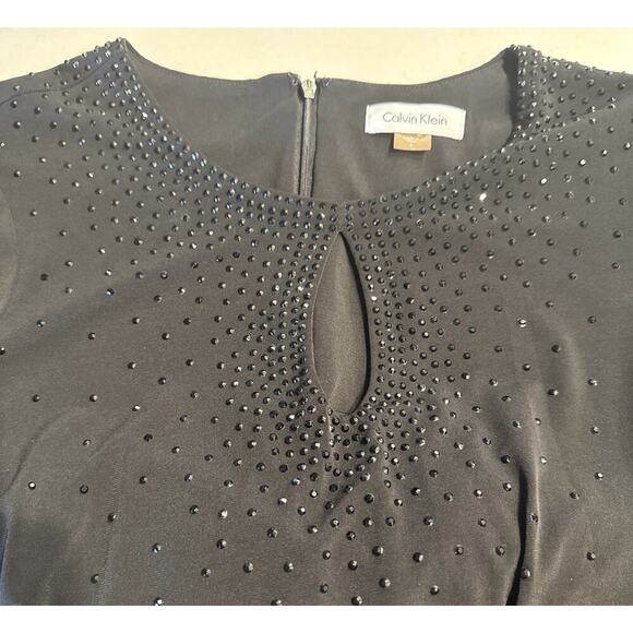 Calvin Klein Women’s Size 4 Black Beaded Evening Dress 3/4 Sleeve Keyhole Glam - Picture 8 of 8